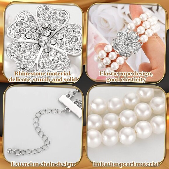 3 Pcs Pearl Jewelry Set Vintage Flapper Earrings Necklace Bracelet Women - Picture 5 of 5